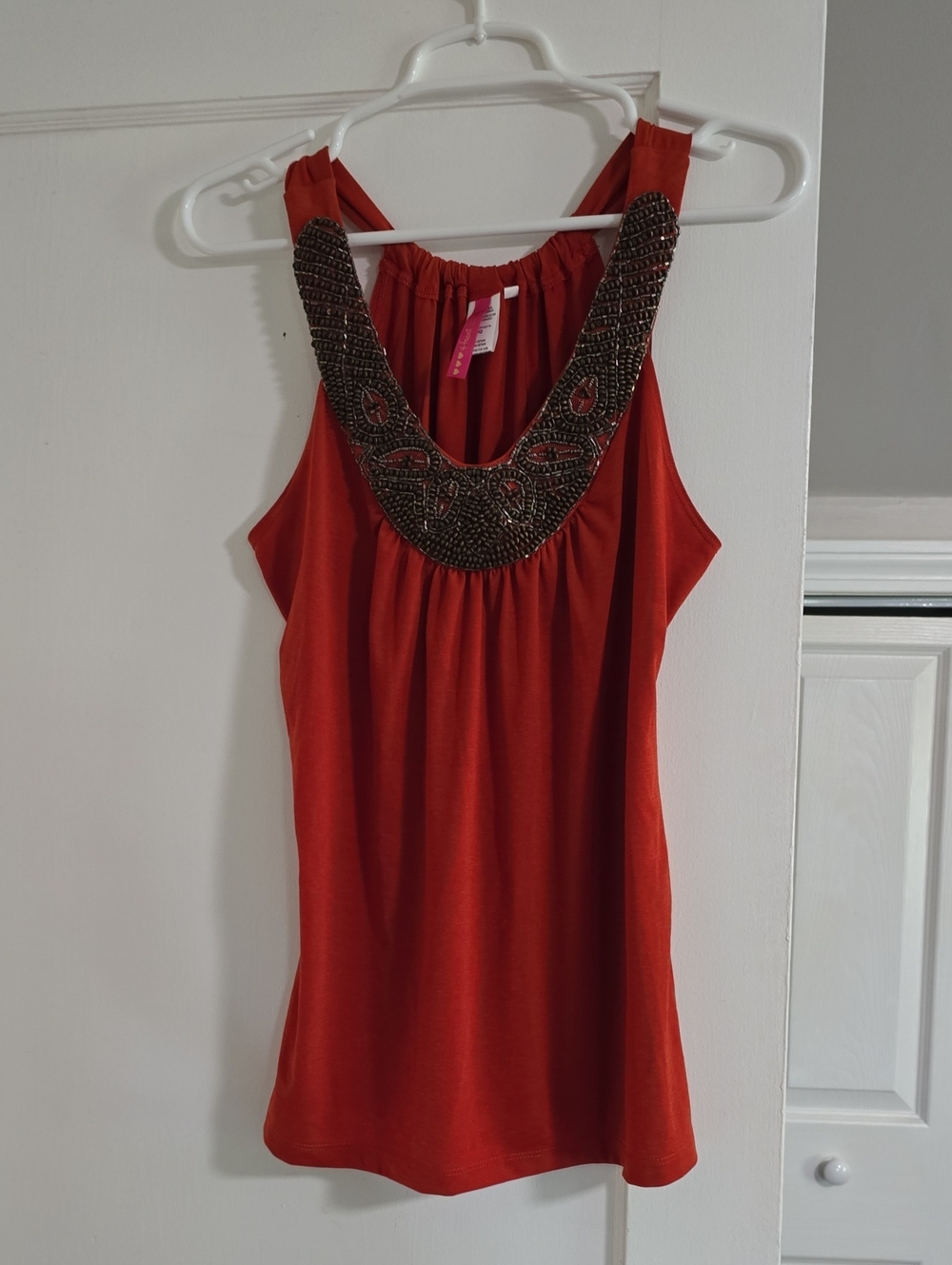 Heart Soul Orange Red Beaded Tank Top